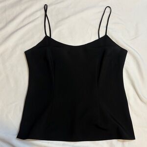 100% Silk Black Spaghetti Strap Fitted Slimming Bust Dart Tapered Camisole Tank